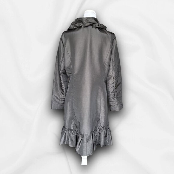 Unique Black Ruffle Trim Satin Top with Rosette Buttons – Med - Evening, Goth - Picture 5 of 13